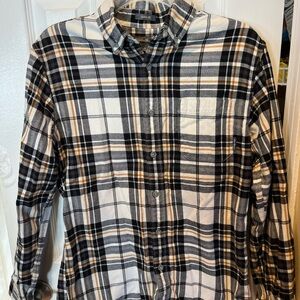 Eddie Bauer Black, White, and Tan Plaid Men's Shirt